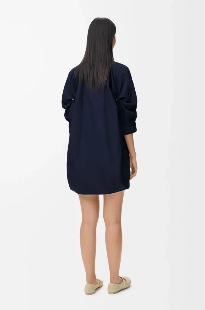 Draped dress in cotton Navy Blue