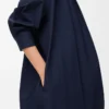 Draped dress in cotton Navy Blue