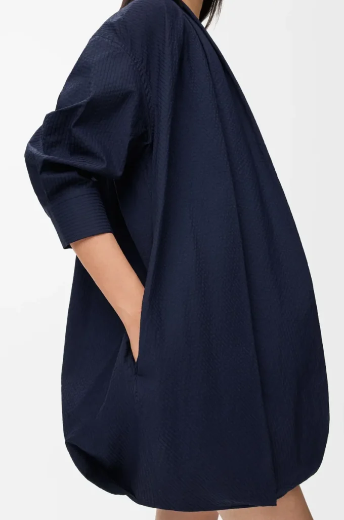 Draped dress in cotton Navy Blue