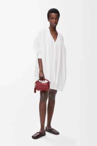 Draped dress in cotton White
