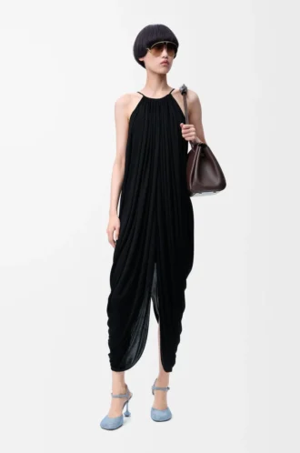 Draped dress in silk Black