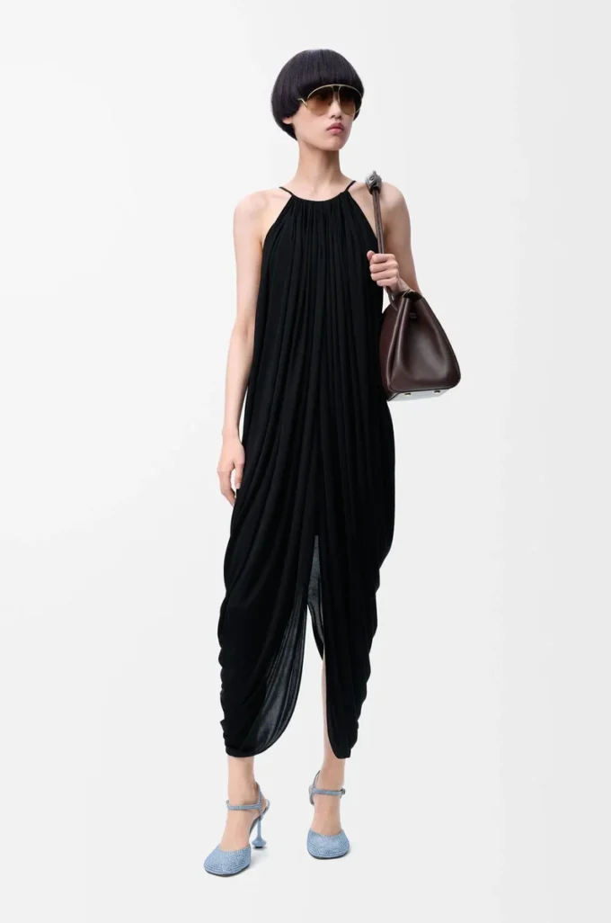 Draped dress in silk Black Draped dress in silk Black