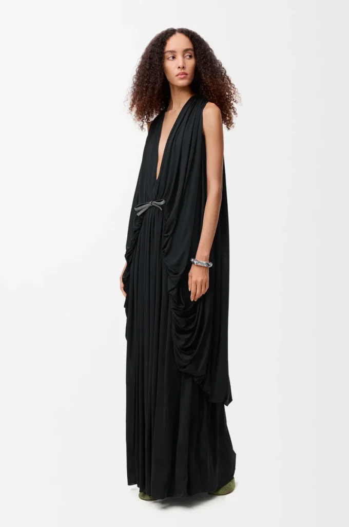 Draped dress in silk Black Draped dress in silk Black