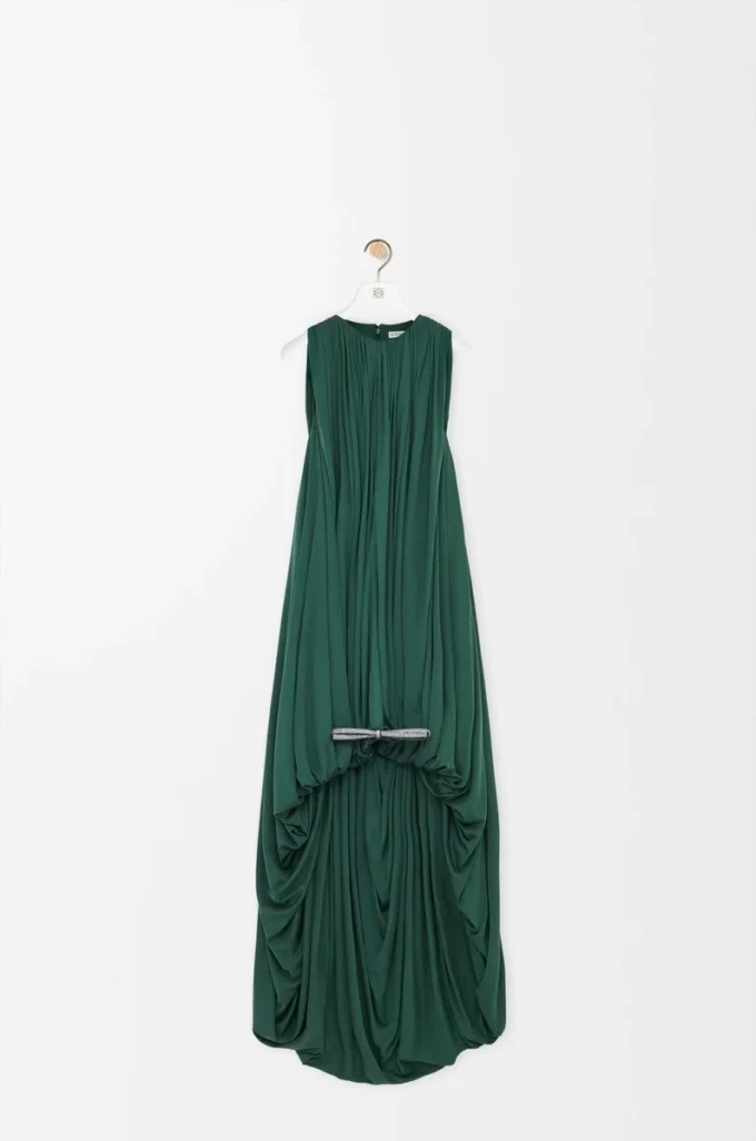 Draped dress in silk Green
