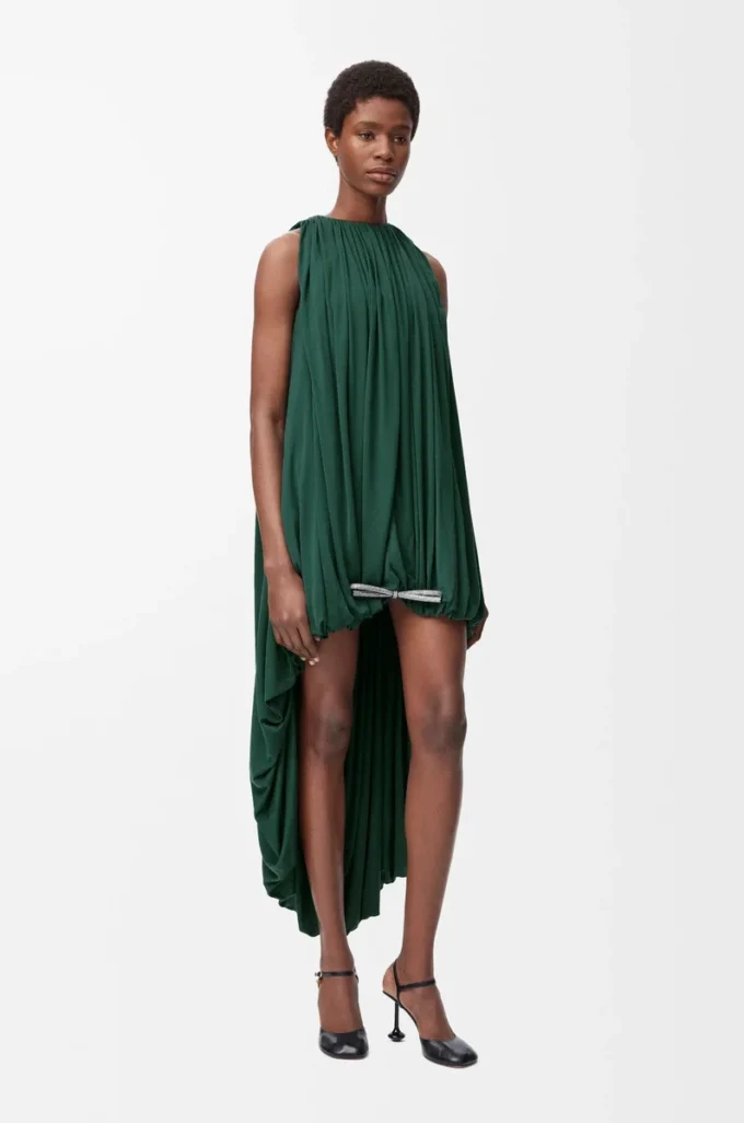 Draped dress in silk Green