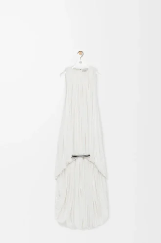 Draped dress in silk White