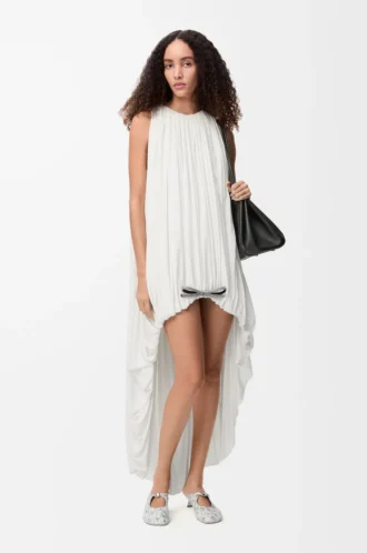 Draped dress in silk White