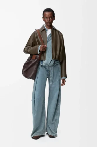 Draped jacket in nappa calfskin Dark Green