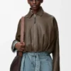 Draped jacket in nappa calfskin Dark Green Draped jacket in nappa calfskin Dark Green