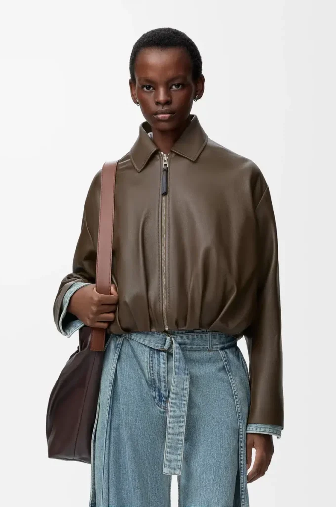 Draped jacket in nappa calfskin Dark Green Draped jacket in nappa calfskin Dark Green