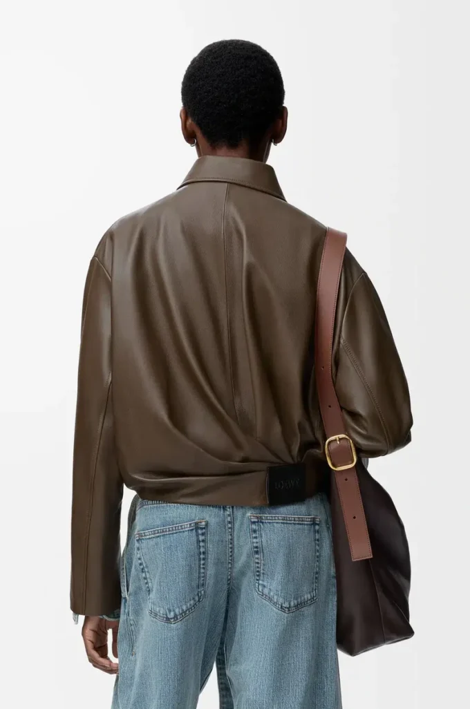 Draped jacket in nappa calfskin Dark Green Draped jacket in nappa calfskin Dark Green