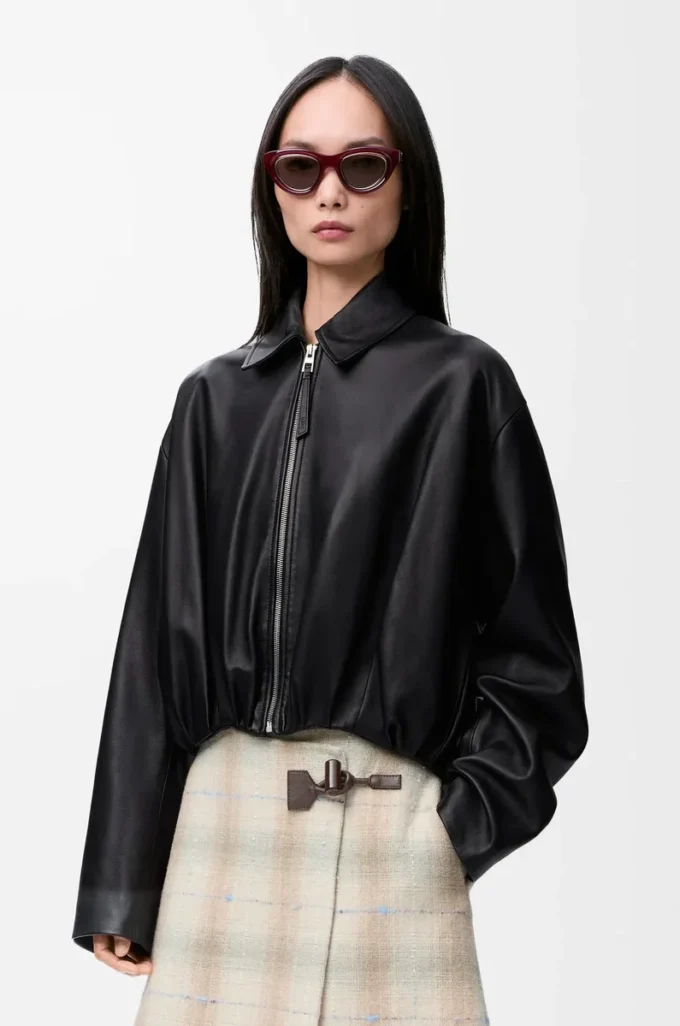 Draped jacket in nappa lambskin Black