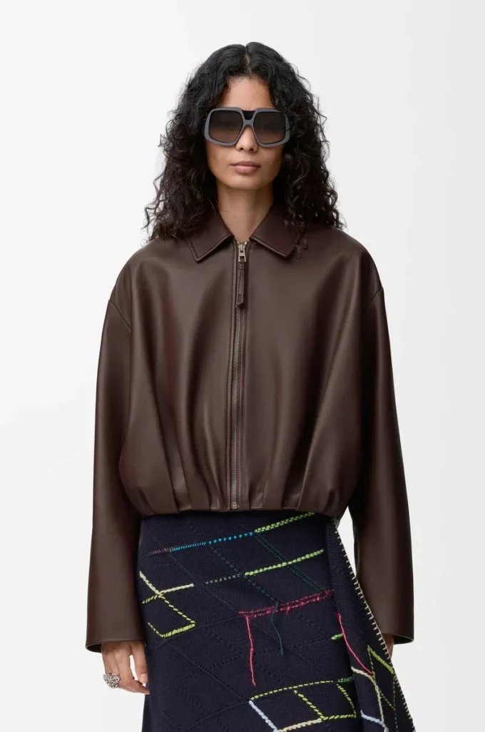 Draped jacket in nappa lambskin Chocolate Brown