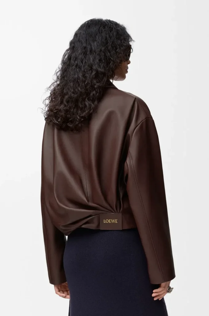 Draped jacket in nappa lambskin Chocolate Brown