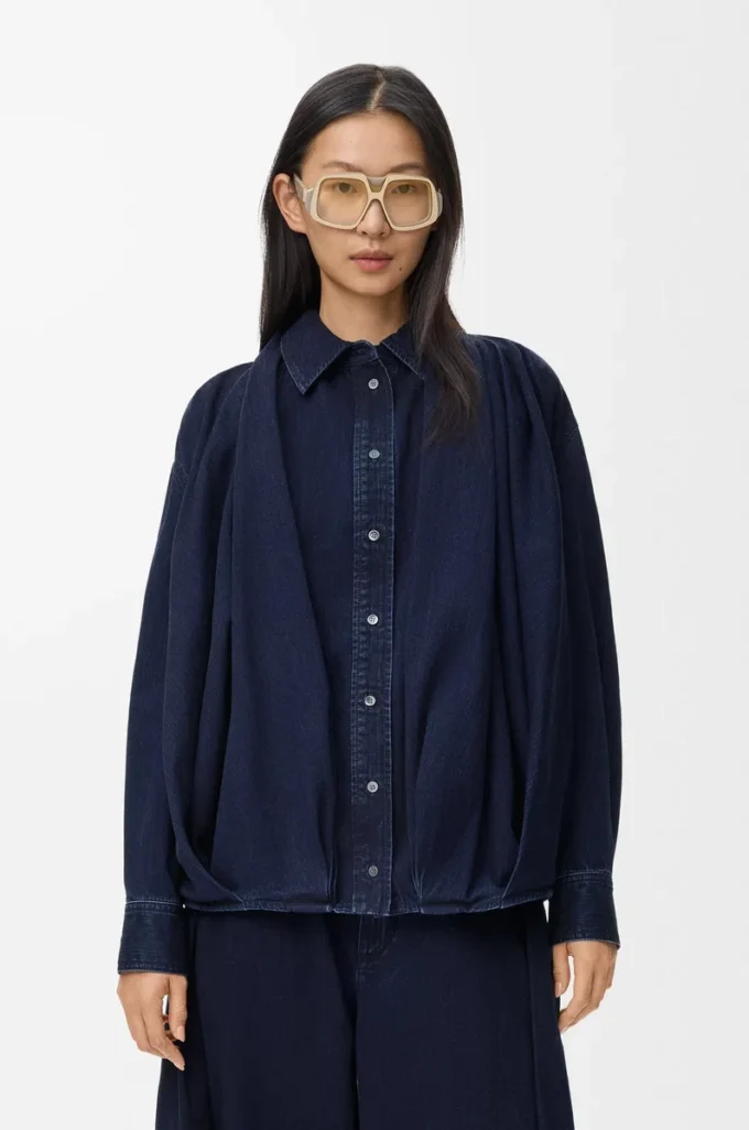 Draped shirt in denim Dark Indigo