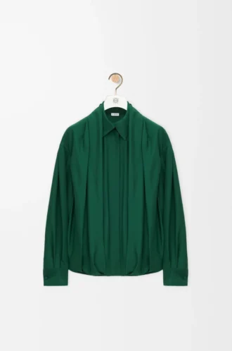 Draped shirt in silk Dark Green