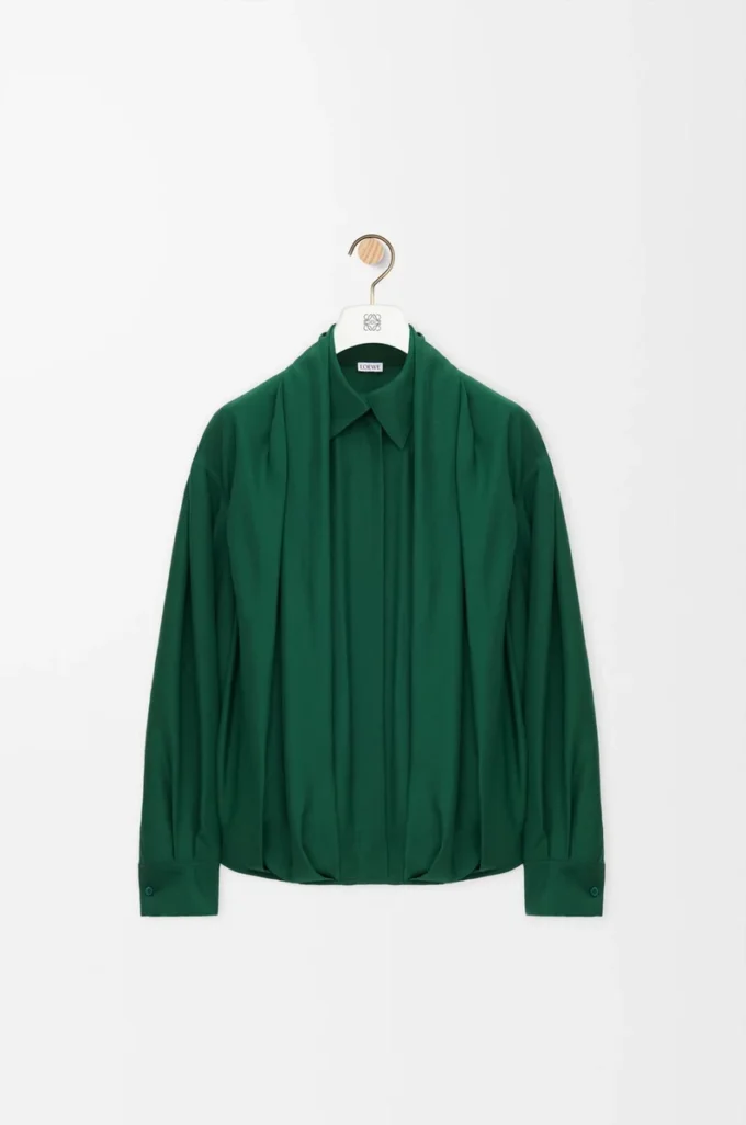 Draped shirt in silk Dark Green Draped shirt in silk Dark Green