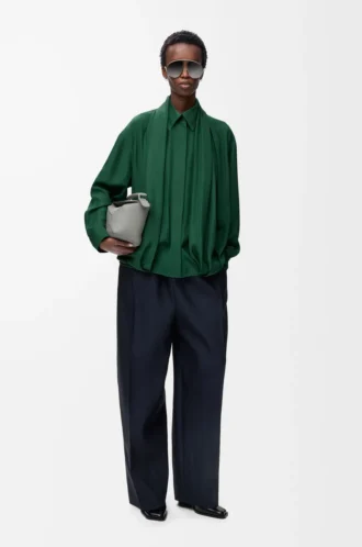 Draped shirt in silk Dark Green