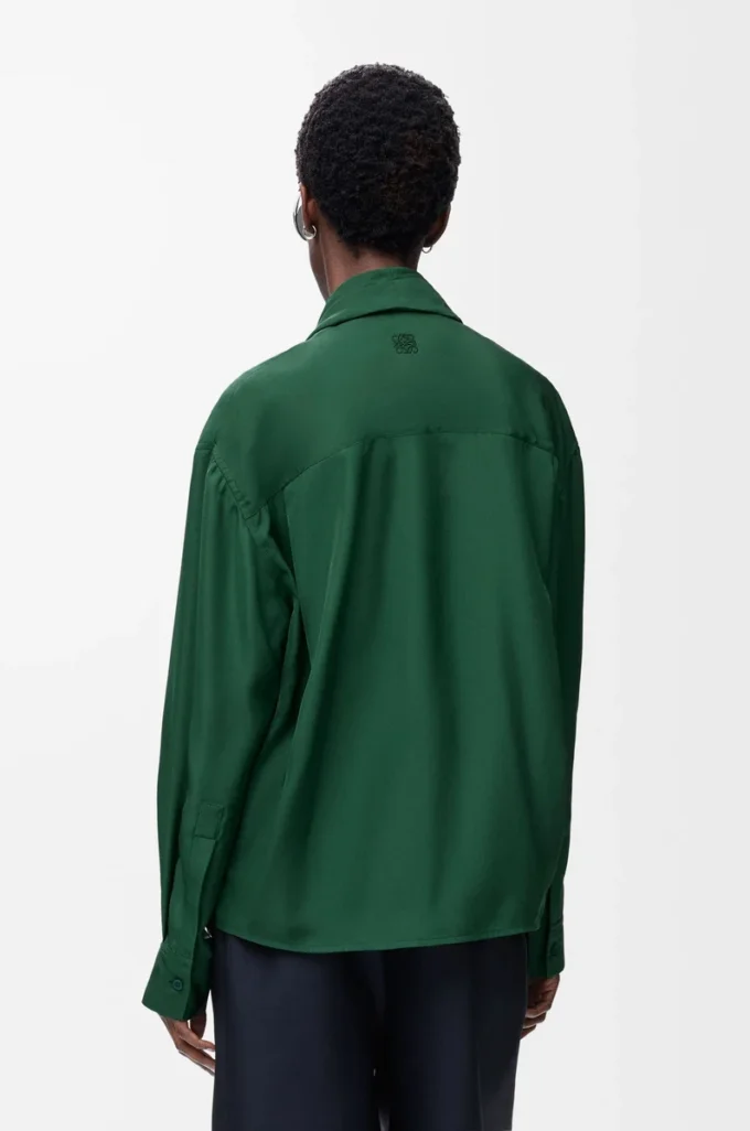 Draped shirt in silk Dark Green Draped shirt in silk Dark Green