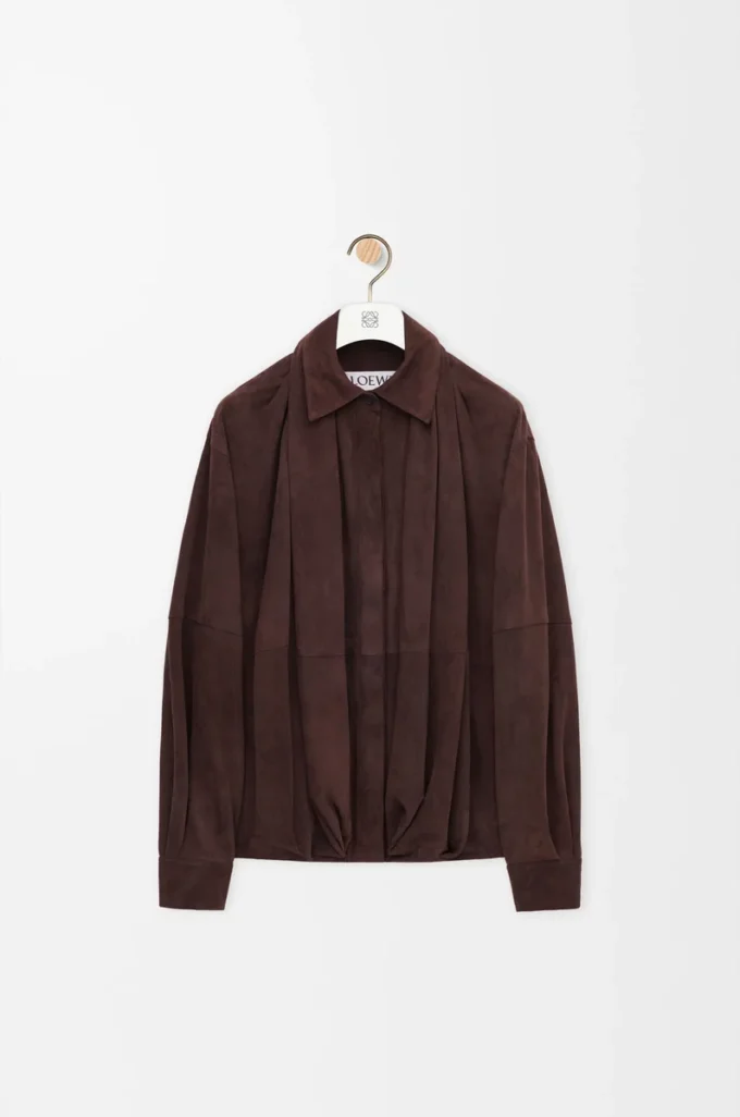 Draped shirt in suede goatskin Brown Draped shirt in suede goatskin Brown