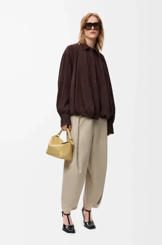 Draped shirt in suede goatskin Brown Draped shirt in suede goatskin Brown