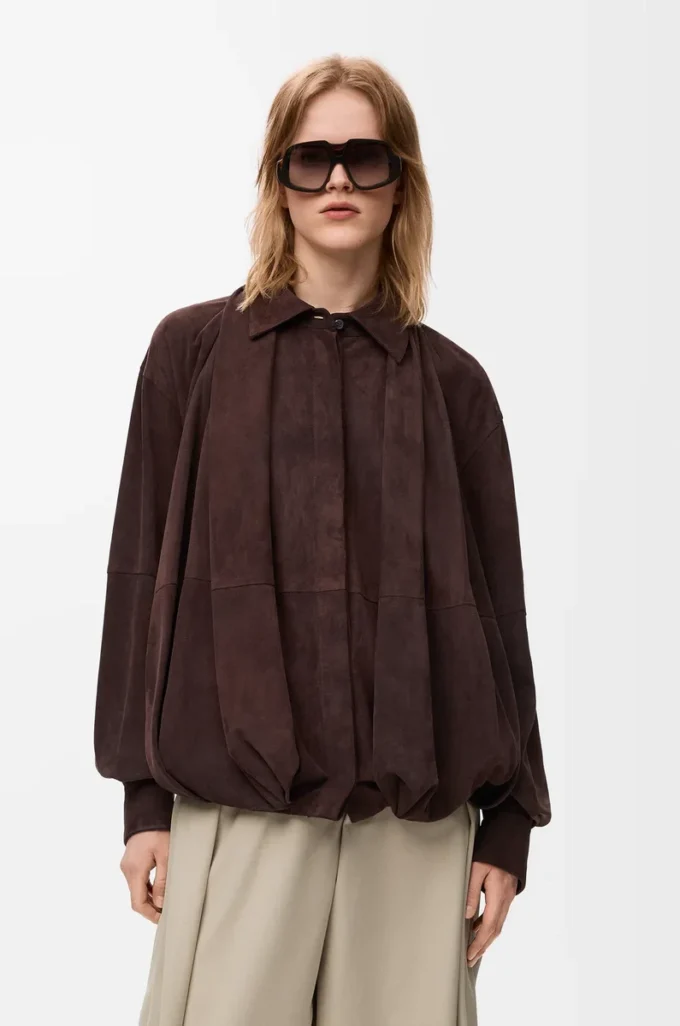 Draped shirt in suede goatskin Brown Draped shirt in suede goatskin Brown
