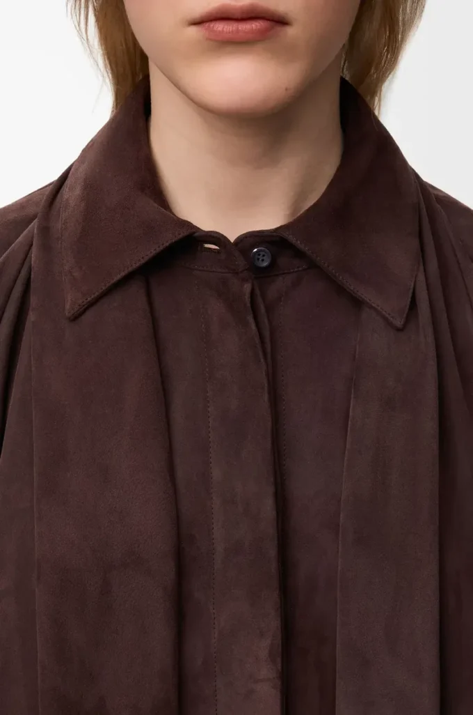 Draped shirt in suede goatskin Brown Draped shirt in suede goatskin Brown