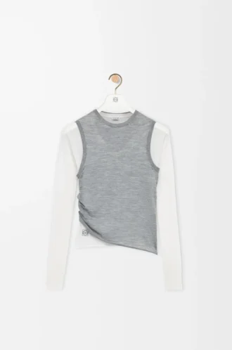 Draped sweater in cashmere Grey/White
