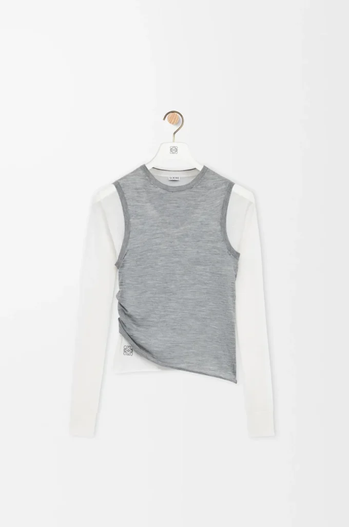 Draped sweater in cashmere Grey/White