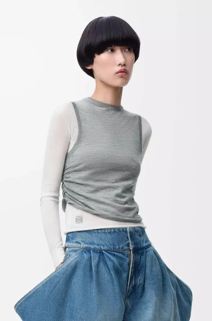 Draped sweater in cashmere Grey/White