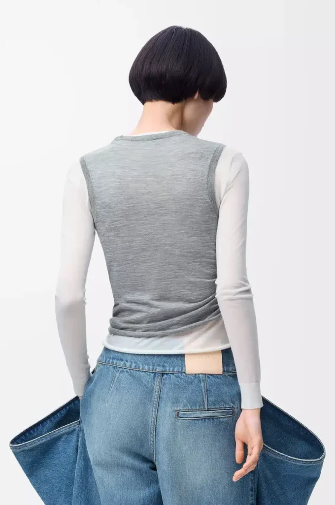 Draped sweater in cashmere Grey/White