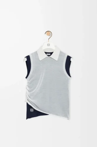 Draped top in cashmere White/Navy Blue