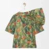 Draped top in silk blend taffeta Dark Green/Red