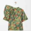 Draped top in silk blend taffeta Dark Green/Red