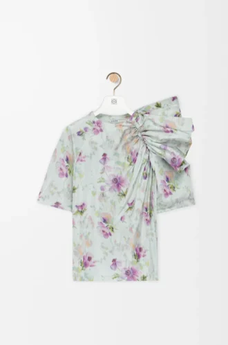Draped top in silk blend taffeta Light Blue/Multicolor