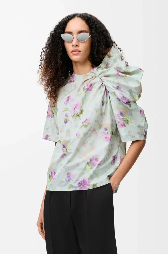 Draped top in silk blend taffeta Light Blue/Multicolor Draped top in silk blend taffeta Light Blue/Multicolor