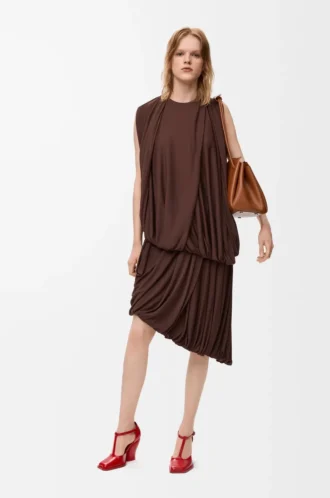 Draped top in viscose Coffee