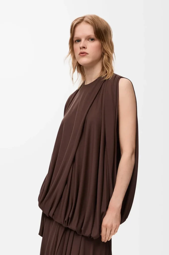 Draped top in viscose Coffee Draped top in viscose Coffee
