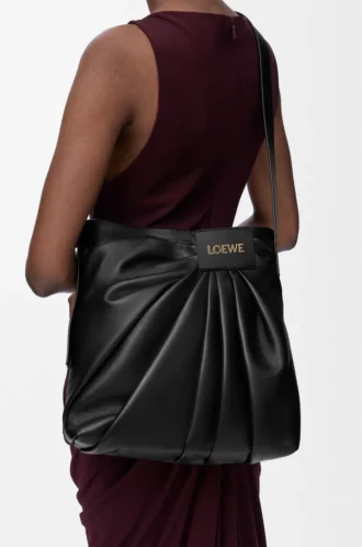 Draped tote in mellow nappa lambskin Black