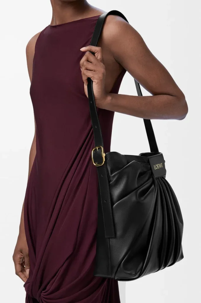 Draped tote in mellow nappa lambskin Black