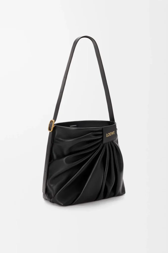 Draped tote in mellow nappa lambskin Black