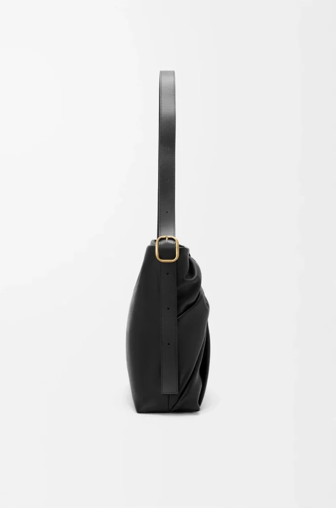 Draped tote in mellow nappa lambskin Black
