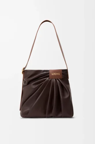 Draped tote in mellow nappa lambskin Dark Chestnut