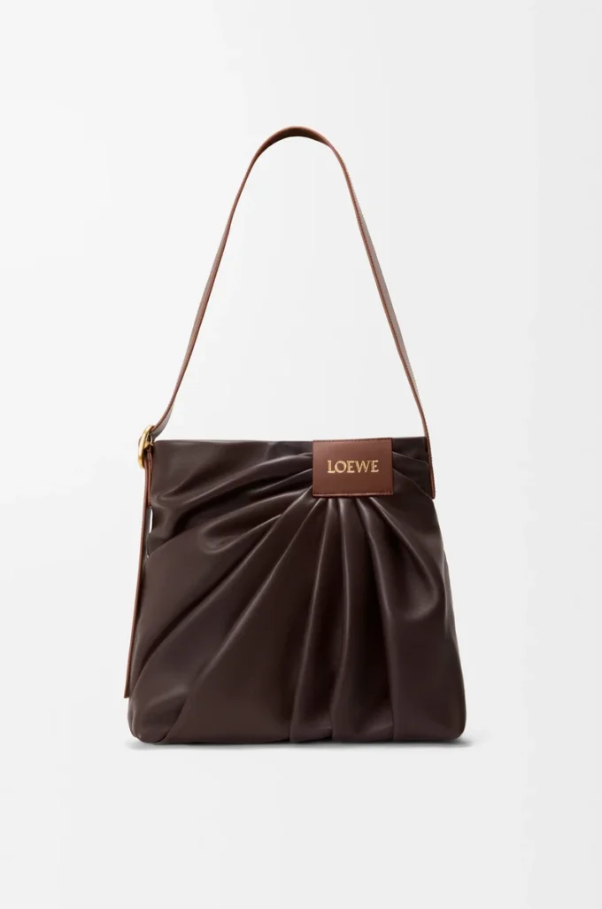 Draped tote in mellow nappa lambskin Dark Chestnut