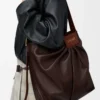 Draped tote in mellow nappa lambskin Dark Chestnut