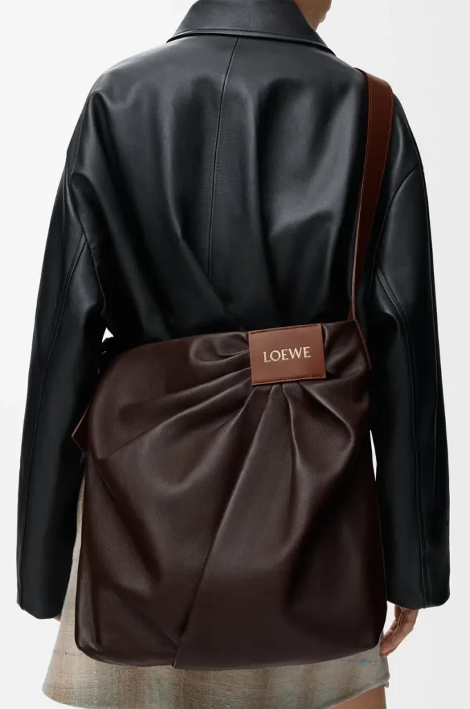 Draped tote in mellow nappa lambskin Dark Chestnut