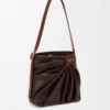 Draped tote in mellow nappa lambskin Dark Chestnut