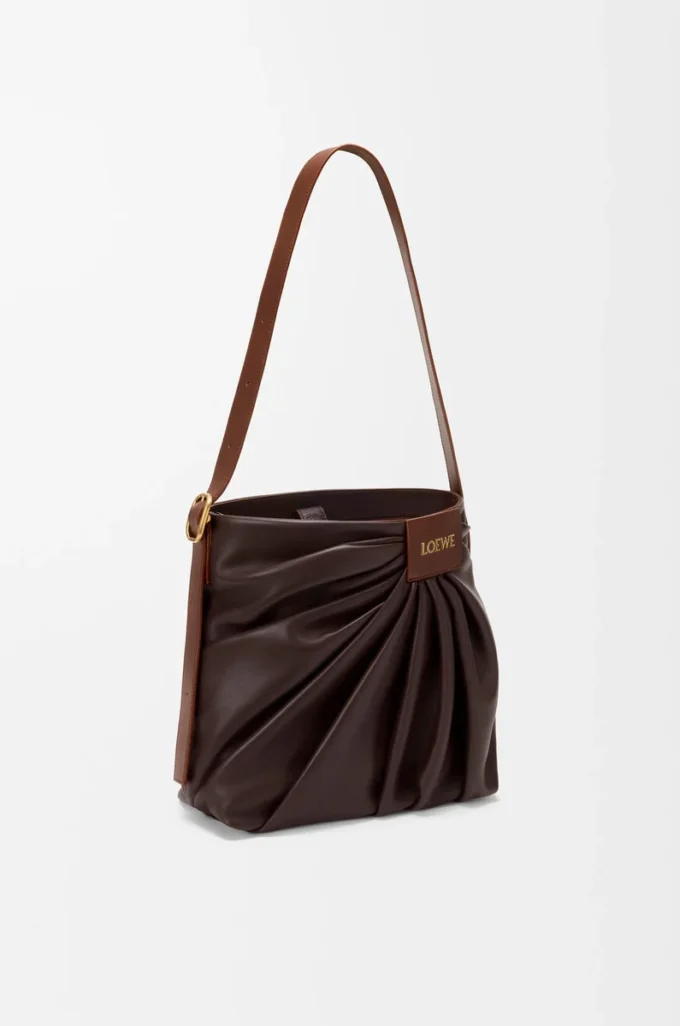 Draped tote in mellow nappa lambskin Dark Chestnut