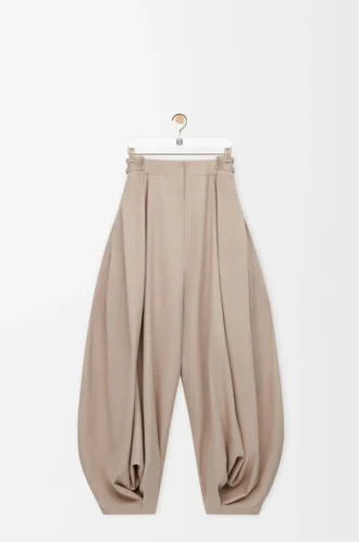 Draped trousers in cotton and silk Beige