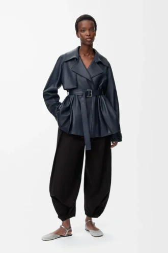 Draped trousers in cotton and silk Black